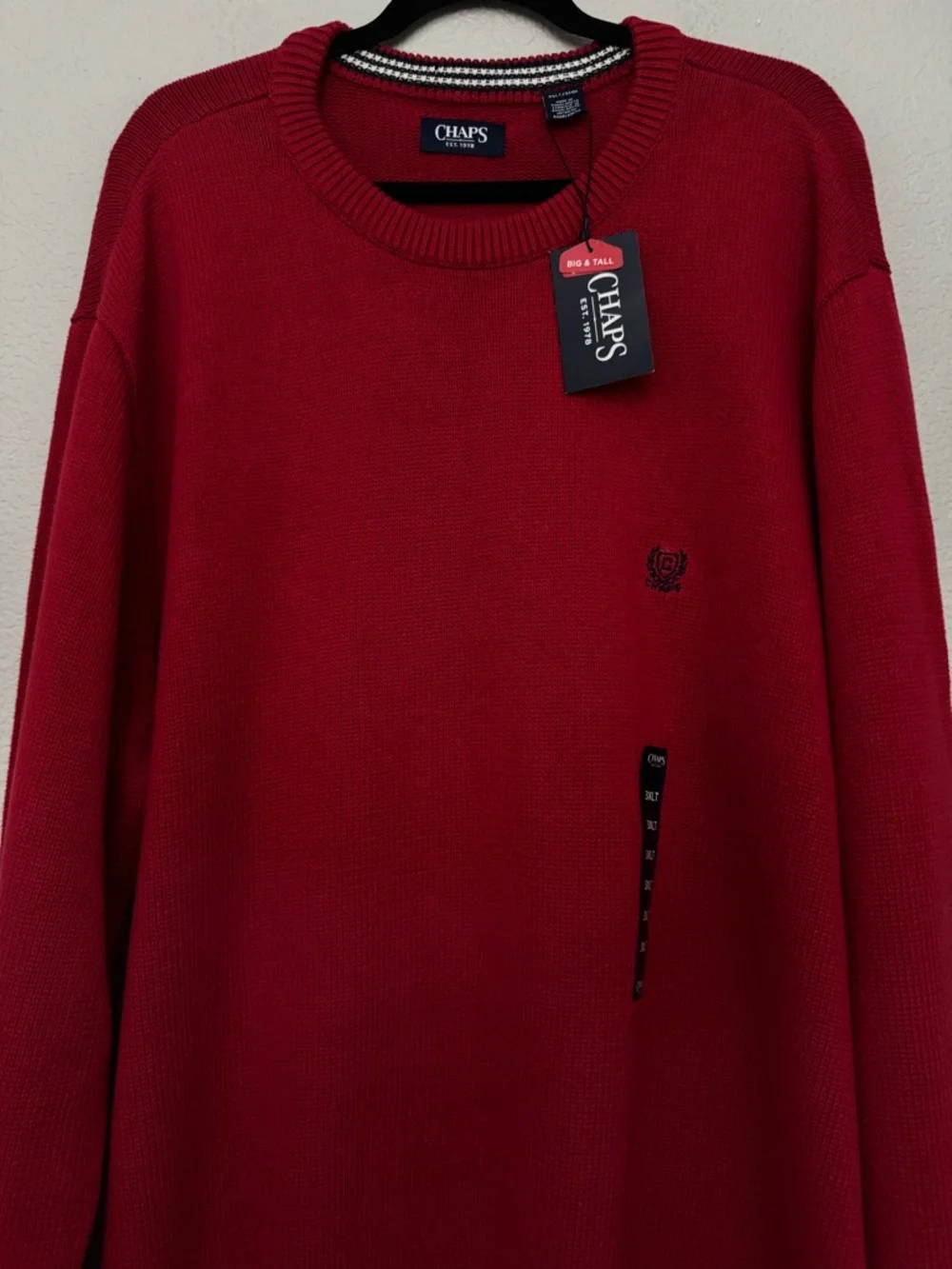 NWT Chaps Sweater Red Pullover Crewneck Mens Big & Tall Size 3XLT Cotton Classic